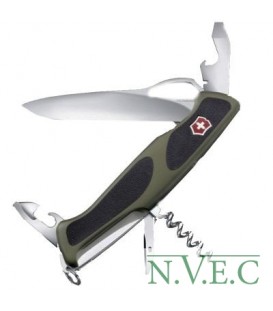 Нож складной, мультитул Victorinox RANGERGRIP 61 One Hand (130мм, 11 функций), зелено-черный 0.9553.