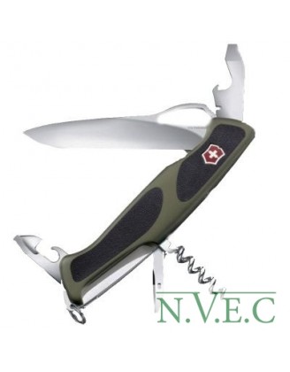 Нож складной, мультитул Victorinox RANGERGRIP 61 One Hand (130мм, 11 функций), зелено-черный 0.9553.