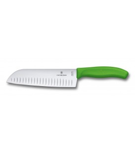 Нож кухонный Victorinox Santoku, ребристое лезвие, 17 cm, зеленый, блистер 6.8526.17L4B