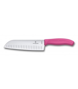 Нож кухонный Victorinox Santoku, ребристое лезвие, 17 cm, розовый, блистер 6.8526.17L5B
