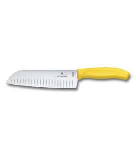Нож кухонный Victorinox Santoku, ребристое лезвие, 17 cm, желтый, блистер 6.8526.17L8B