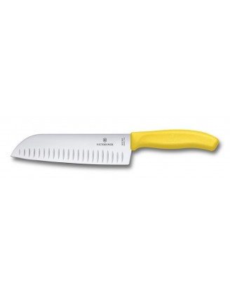 Нож кухонный Victorinox Santoku, ребристое лезвие, 17 cm, желтый, блистер 6.8526.17L8B Нож кухонный Victorinox Santoku, ребристое лезвие, 17 cm, желтый, блистер 6.8526.17L8B