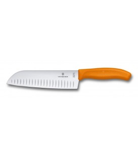 Нож кухонный Victorinox Santoku, ребристое лезвие, 17 cm, оранжевый, блистер 6.8526.17L9B
