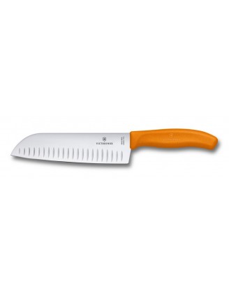 Нож кухонный Victorinox Santoku, ребристое лезвие, 17 cm, оранжевый, блистер 6.8526.17L9B Нож кухонный Victorinox Santoku, ребристое лезвие, 17 cm, оранжевый, блистер 6.8526.17L9B
