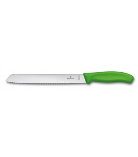 Нож кухонный для хлеба Victorinox SwissClassic, волнистое лезвие, 21 cm, зеленый, блистер 6.8636.21L4B