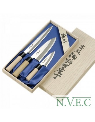 Набор ножей Ryuutoku-saku(Мини Дэба 105mm, Сантоку 170mm Yanagi-Sashimi 210mm)