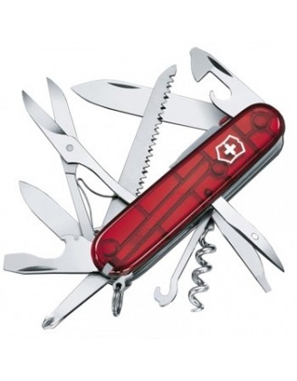 Нож складной, мультитул + LED Victorinox HUNTSMAN LITE (91мм, 21 функция), красный прозр. 1.7915.T