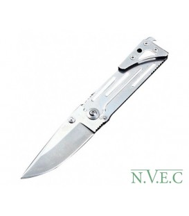 Нож Sanrenmu серии EDC лезвие 65мм., рукоять - металл, цвет - сталь,  ключ безопасного замка, клипса на ремень