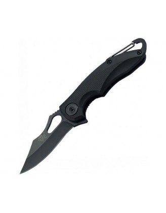 Нож Sanrenmu серии EDC, лезвие 65мм., цвет - черный, рукоять - пластик, цвет - черный, карабин