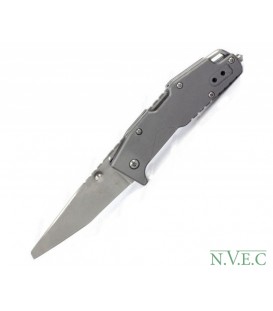 Нож Sanrenmu серии EDC, лезвие 70мм, рукоять - металл, цвет - серый, крепление на ремень, стеклобой