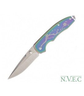 Нож Sanrenmu серии EDC лезвие 70 мм, рукоять металл, цвет - спектр, рисунок - сакура