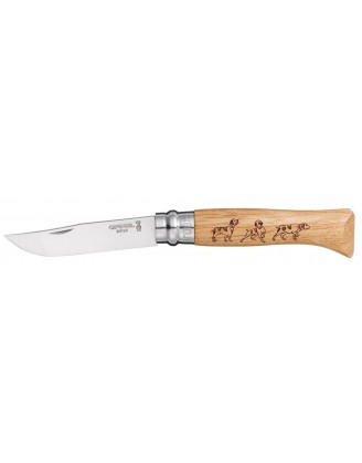 Нож Opinel серии Tradition Animalia №08, клинок 8,5см., нержавеющая сталь, рисунок - собака, рукоять - дуб (6 шт./уп.)