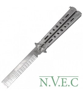 Нож бабочка тренировочный Benchmade, лезвие-расческа (длина: 22cm, лезвие: 9.5cm), silver