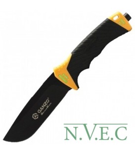Нож Ganzo G8012 (длина: 24см, лезвие: 11.5см) + чехол (стропорез + точилка + огниво), оранжевый