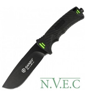 Нож Ganzo G8012 (длина: 24см, лезвие: 11.5см) + чехол (стропорез + точилка + огниво), черный