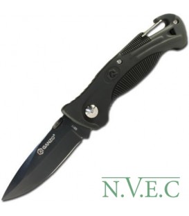 Нож складной Ganzo G611-B + свисток (длина: 19cm, лезвие: 7.5cm), черный