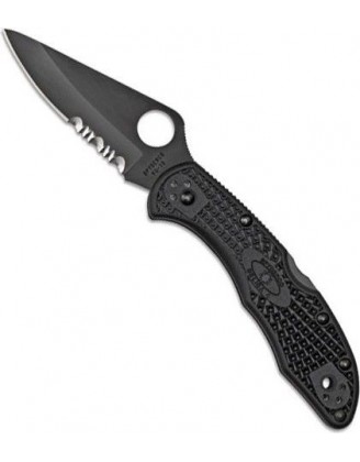 Нож Spyderco Delica 4 Black Blade, полусеррейтор