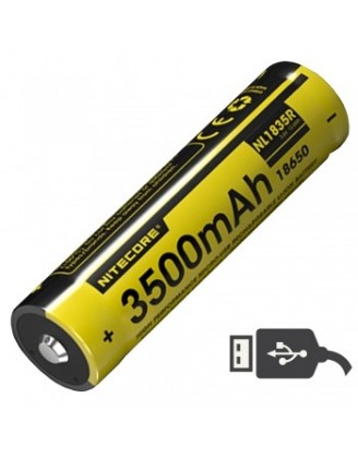 Аккумулятор литиевый Li-Ion 18650 Nitecore NL1835R 3.6V (3500mAh, USB), защищенный