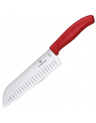 Нож бытовой, кухонный Victorinox SwissClassic Santoku с серрейт. (лезвие: 170мм), красный 6.8521.17G