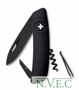 Нож Swiza D01, all black, 6 ф., штопор (KNI.0013.1010)