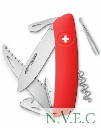 Нож Swiza D05, красный, 12 ф., пилка \ штопор (KNI.0050.1000)