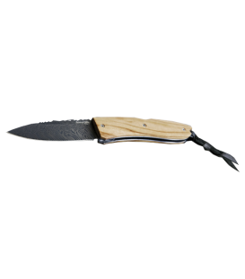 Нож LionSteel Opera лезвие 74 мм, дамаск, рукоять - оливковое дерево, в деревянной коробке
