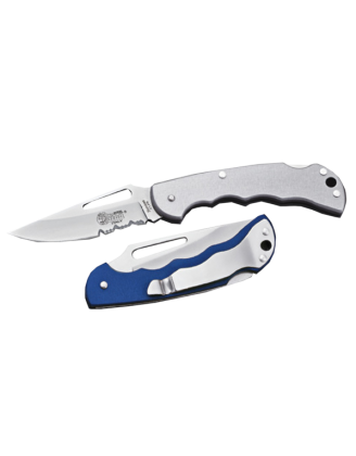 Нож LionSteel Work лезвие 85 мм, рукоять - алюминий, синяя, крепление на ремень
