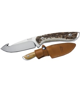 Нож LionSteel Hunting лезвие 90 мм фиксированное со скиннером, рукоять - оливк дер, кож чехол