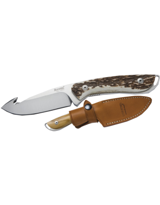 Нож LionSteel Hunting лезвие 90 мм фиксированное со скиннером, рукоять - оливк дер, кож чехол