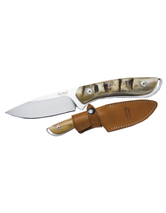 Нож LionSteel Hunting лезвие 90 мм фиксированное, рукоять - оливковое дерево, кожаный чехол