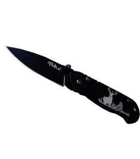 Нож Tekut Chopper Fashion, лезвие 60 общ.135, рук нерж- чёрн+рис "олень", клипса