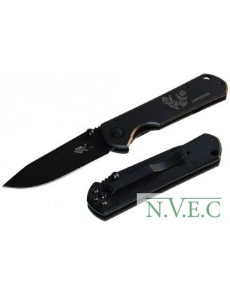 Нож Sanrenmu Outdoor, лезвие 71 мм чёрное, металлическая рукоять чёрн, рис.цв крепл на рем 12