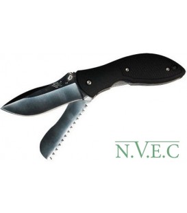 Нож Sanrenmu Outdoor, лезвие 69,5 мм + пила, рукоять чёрная, крепление на ремень